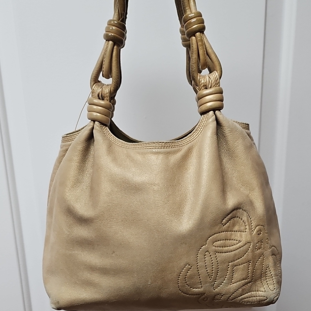 Loewe Tan Shoulder Bag with Knotted Handle and Embossed Design
